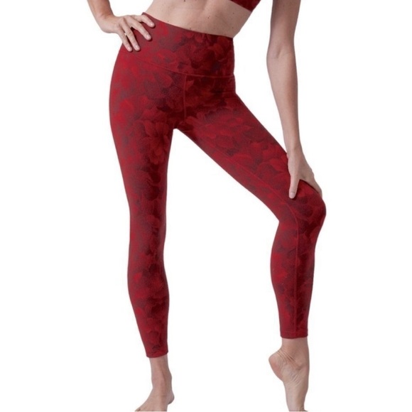Athleta Elation Textured Tight Print Leggings Chakra Floral Red Yoga Size Medium - Picture 1 of 11